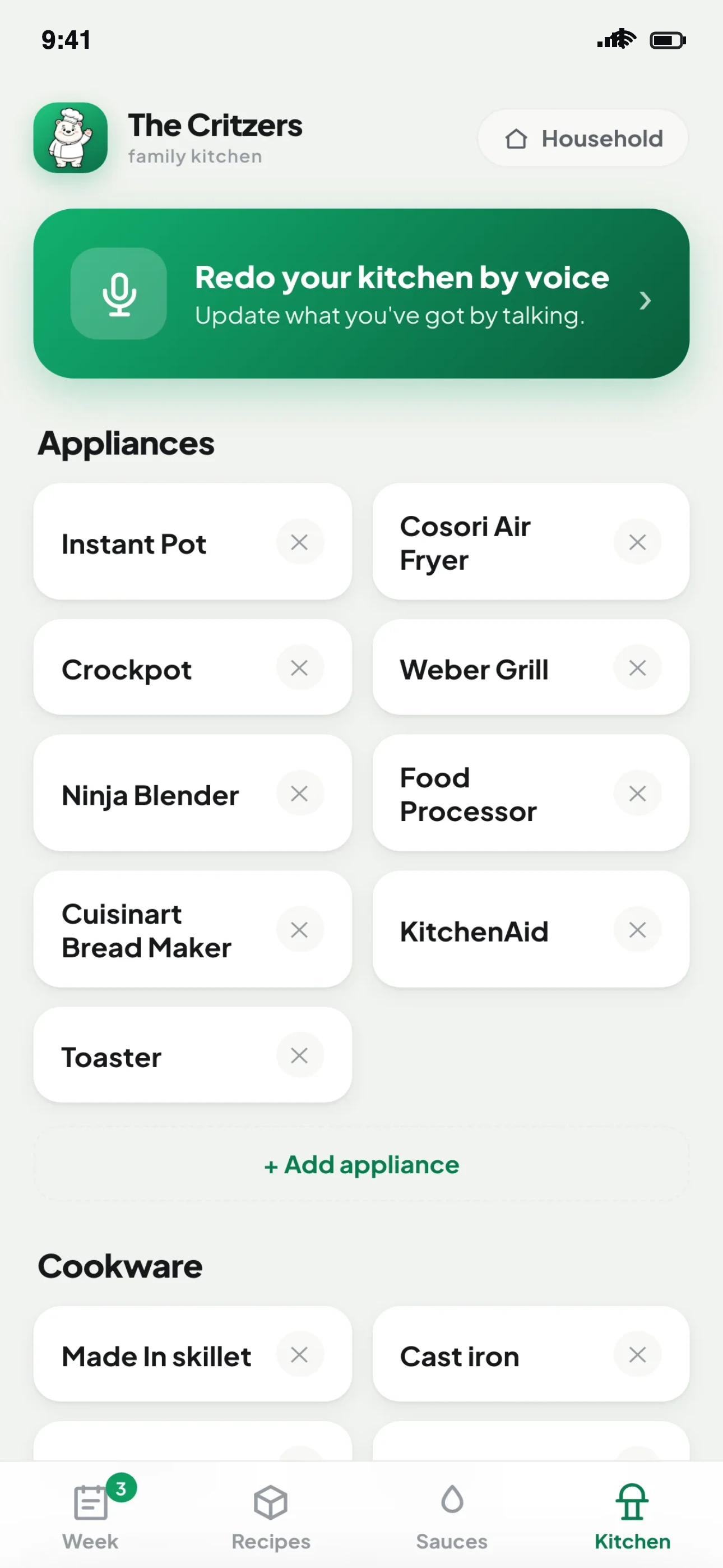 Supper Bear kitchen inventory of appliances and pantry